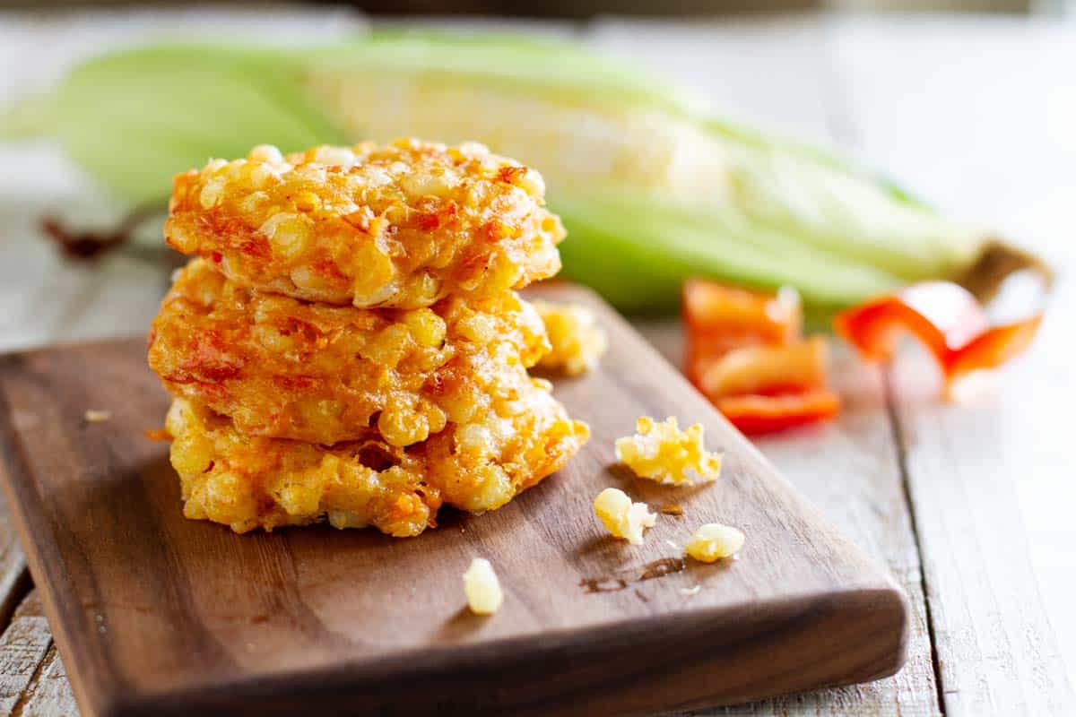 stack of Cheddar Corn Fritters
