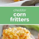 Corn Fritters with text in the middle