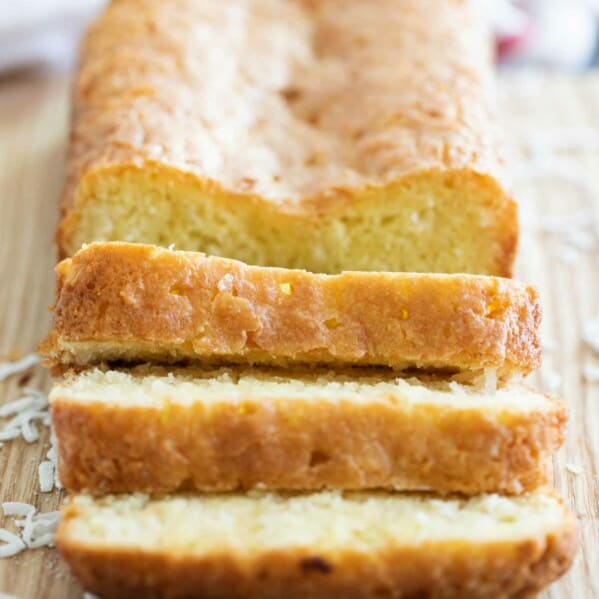 Sliced loaf of coconut bread