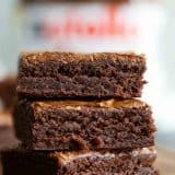 3 Nutella brownies stacked on top of each other.
