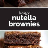 Nutella Brownies with text bar in the middle.