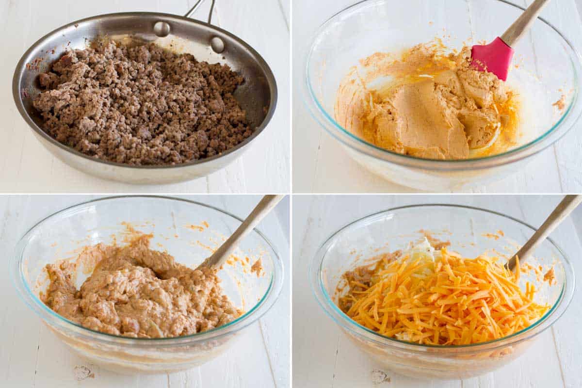 Steps to make hot beef and bean dip.