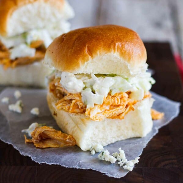 Buffalo Chicken Sandwiches made on slider buns.