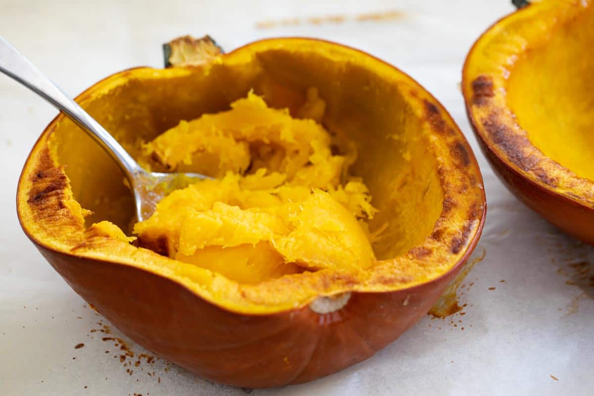 roasting a pumpkin to make pumpkin puree