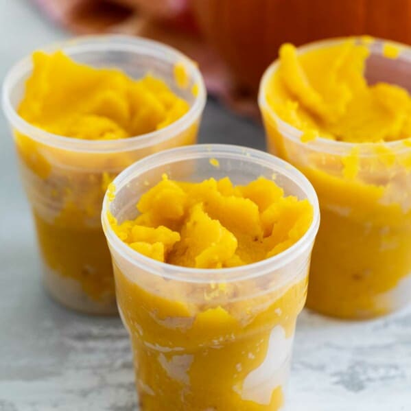 Homemade Pumpkin Puree in containers
