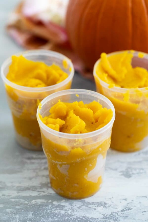 Homemade Pumpkin Puree in containers