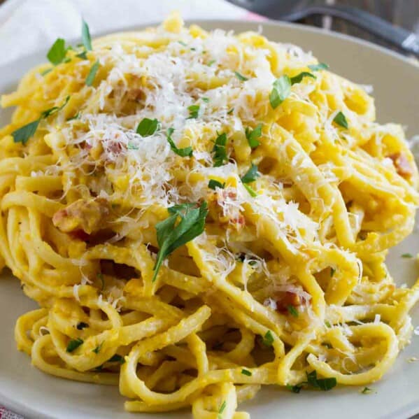 plate of creamy butternut squash pasta