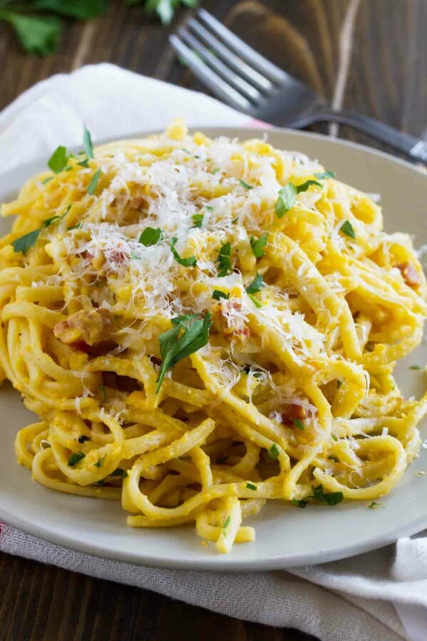 plate of creamy butternut squash pasta