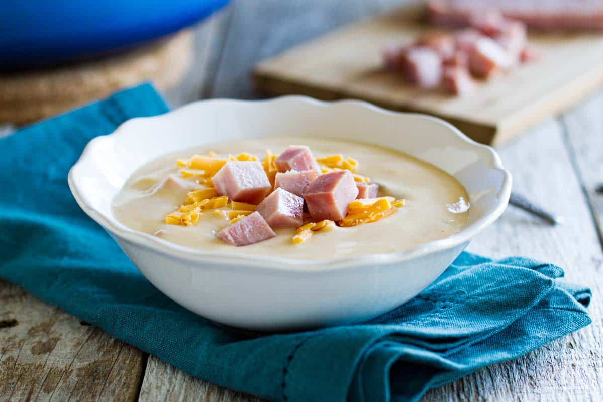 bowl of ham and cauliflower soup