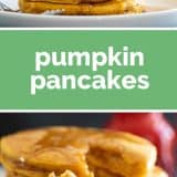 Pumpkin Pancakes Recipe with text in the center