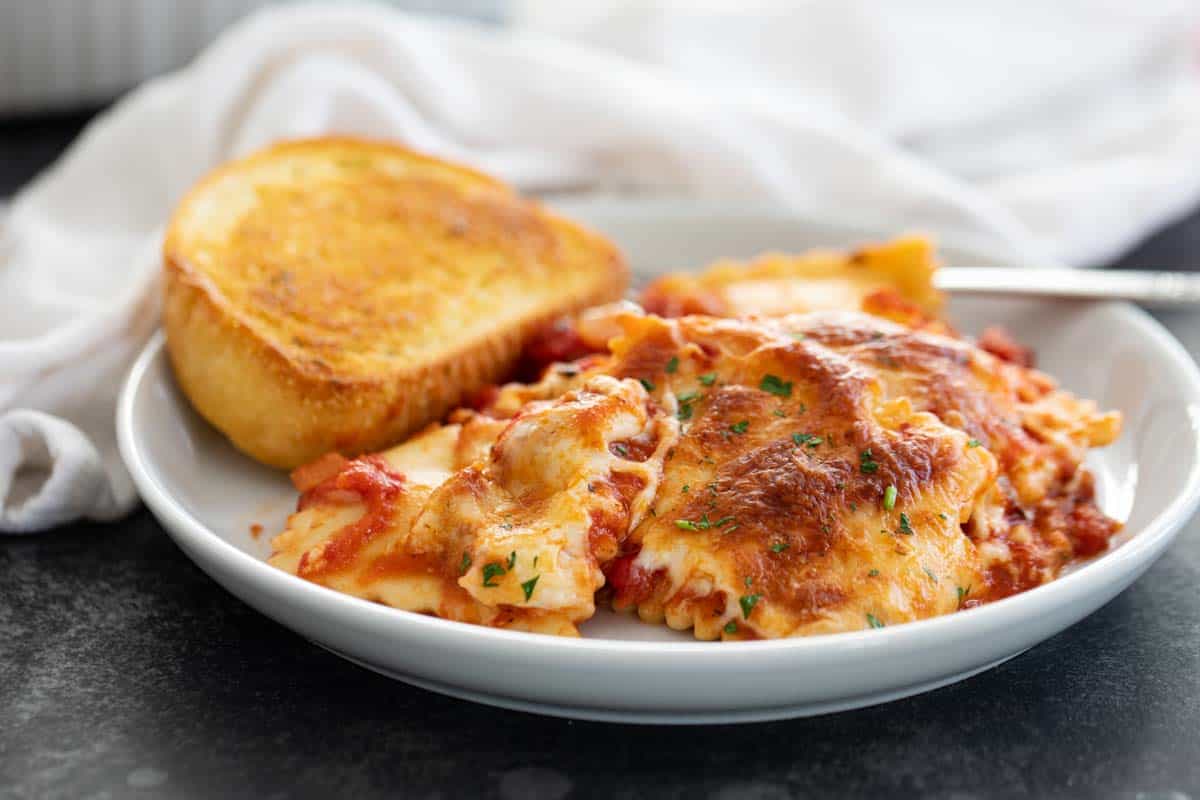 Baked Ravioli with Garlic Bread