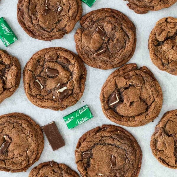 chocolate cookies with mint pieces