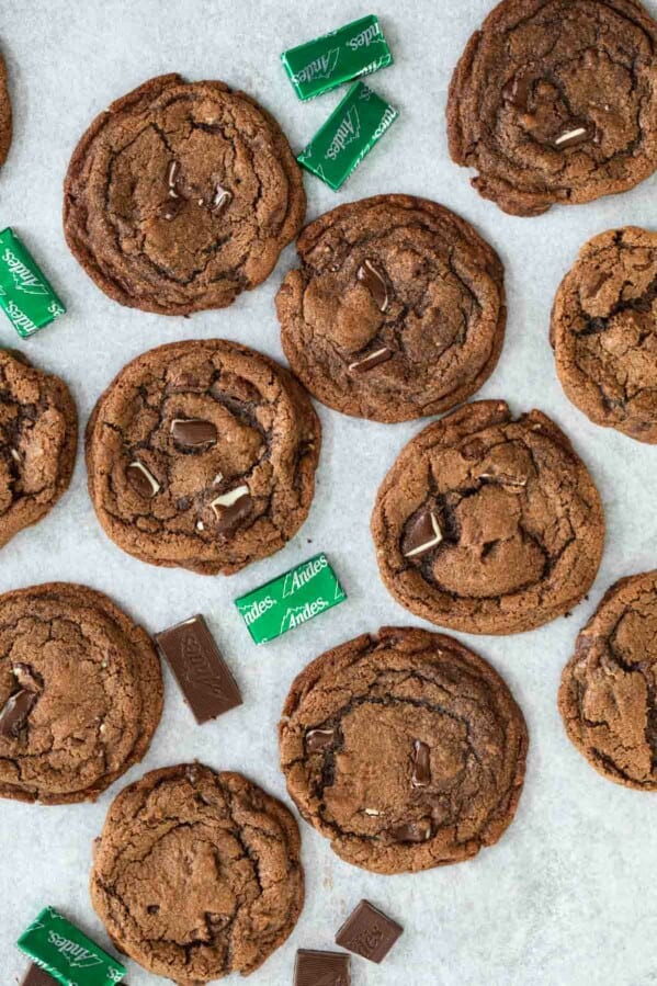 chocolate cookies with mint pieces