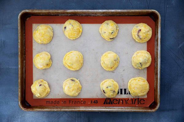 Cranberry Orange Cookies on a cookie sheet