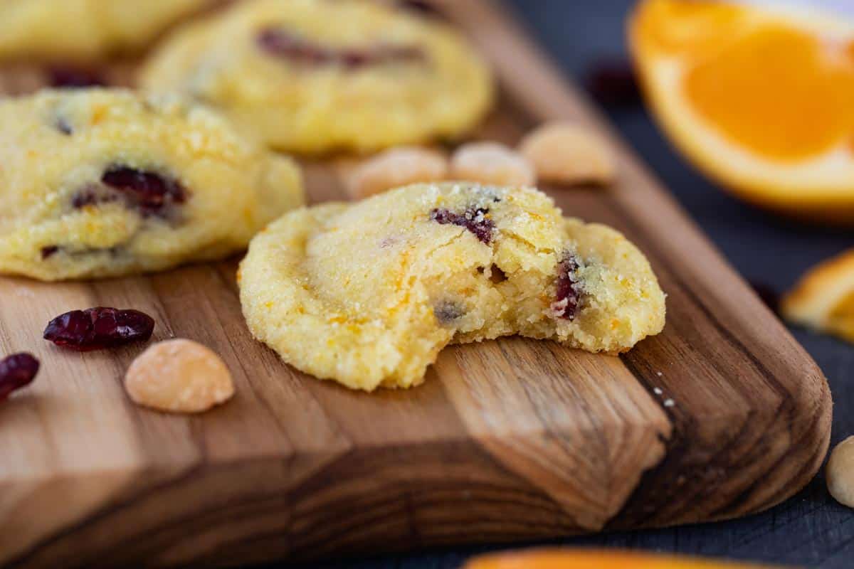 Coated in orange sugar and filled with crunchy macadamia nuts and chewy dried cranberries, these Cranberry Orange Cookies will become a holiday staple. They are also perfect for gifting! Texture of Cranberry Orange Cookies