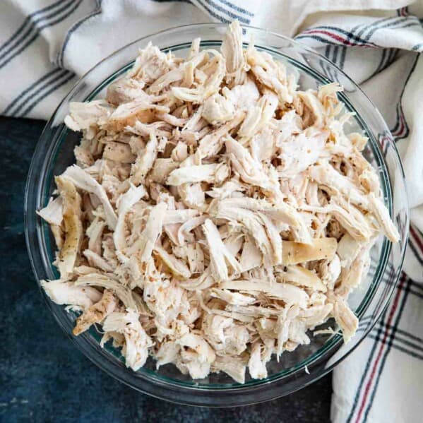 large bowl of shredded chicken