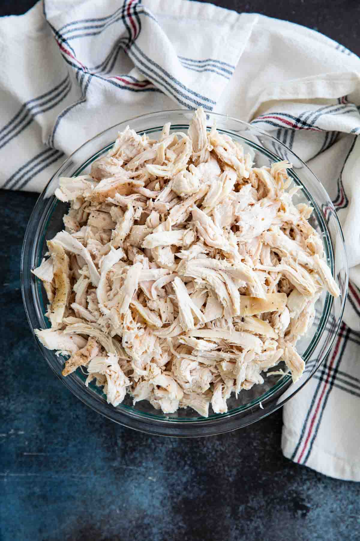 large bowl of shredded chicken