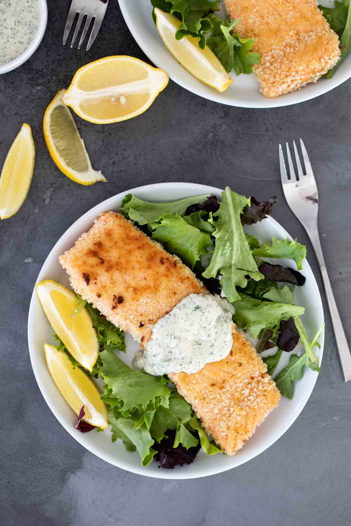 plate with salmon and remoulade sauce