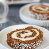 slice of pumpkin roll on a plate