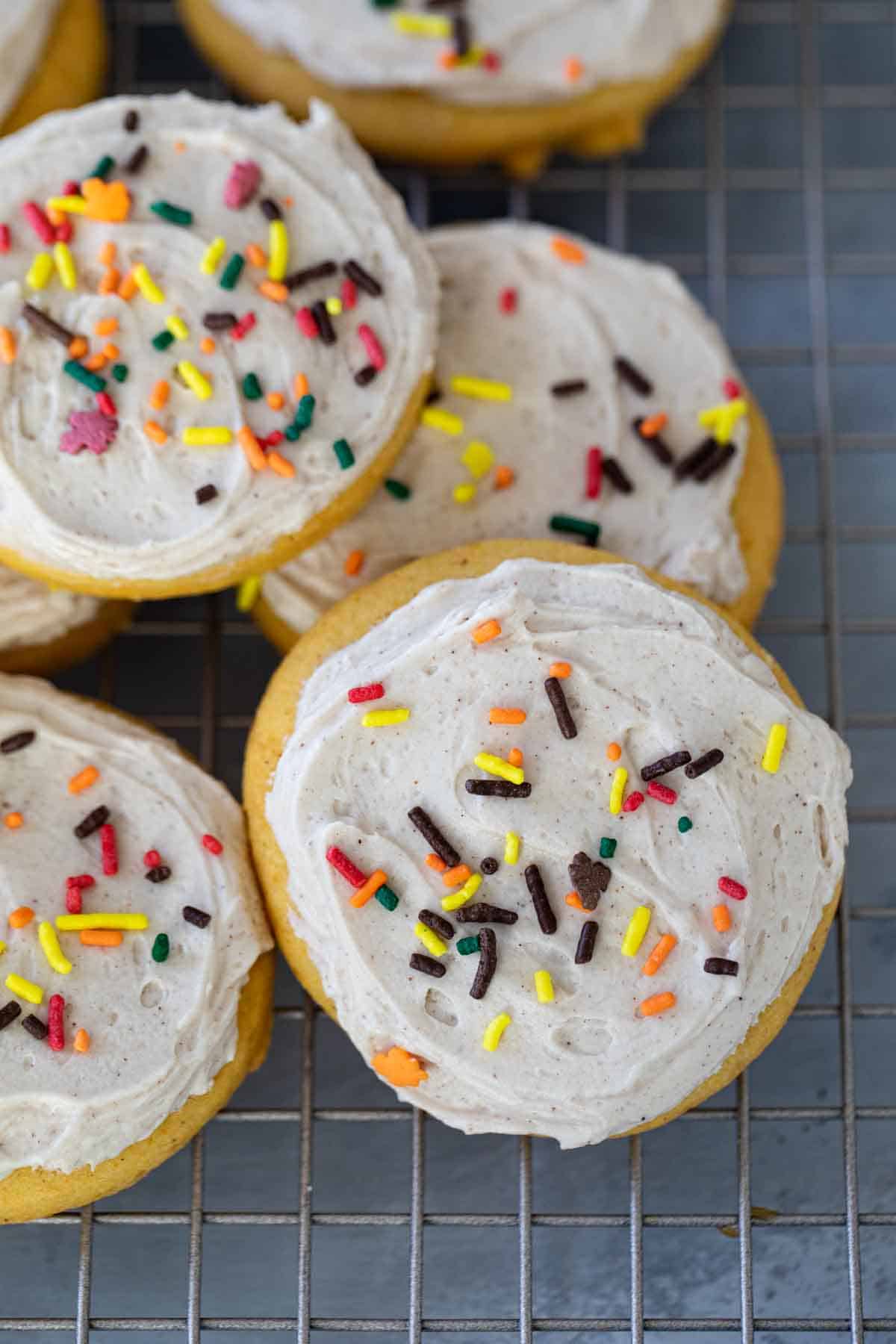 Maple Cinnamon Buttercream on soft pumpkin sugar cookies