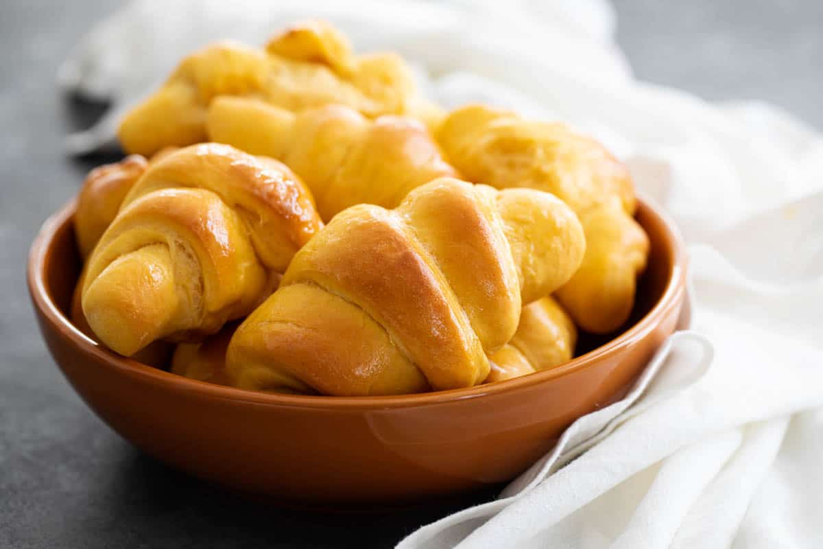 bowl of sweet potato buttermilk crescent rolls