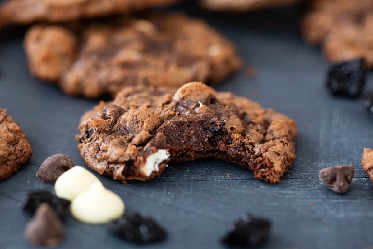 fudgy cookies with chocolate chips and dried cherries