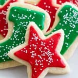 soft sugar cookies with red and greed sugar cookie icing