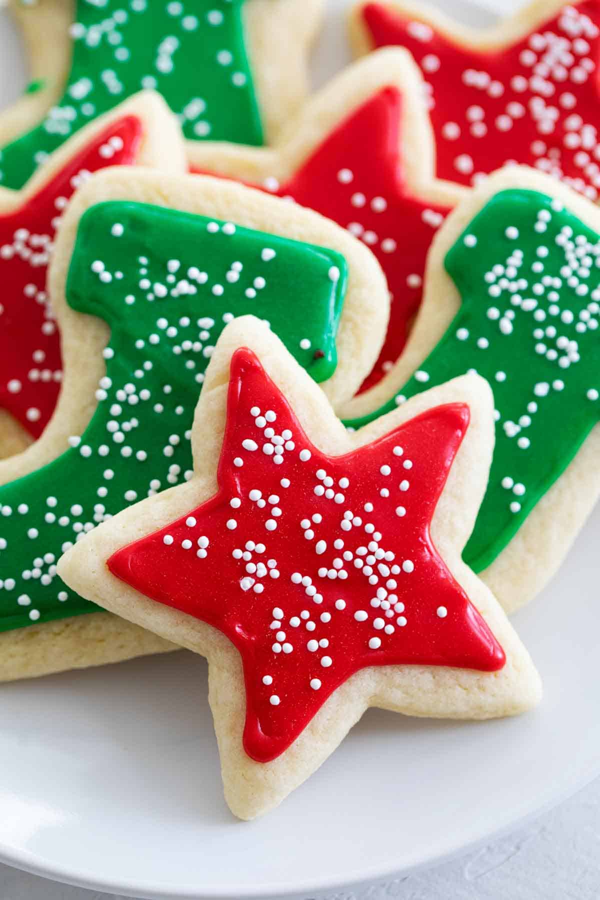 soft sugar cookies with red and greed sugar cookie icing
