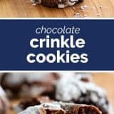 Chocolate Crinkle Cookies collage with text bar in the middle.