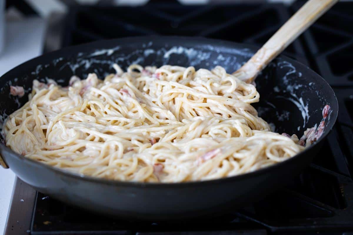 Making Alfredo Pasta with Bacon