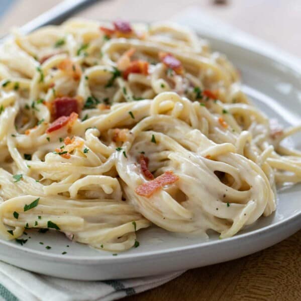 Homemade alfredo sauce with bacon