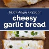 Cheesy Garlic Bread collage with text bar in the middle.