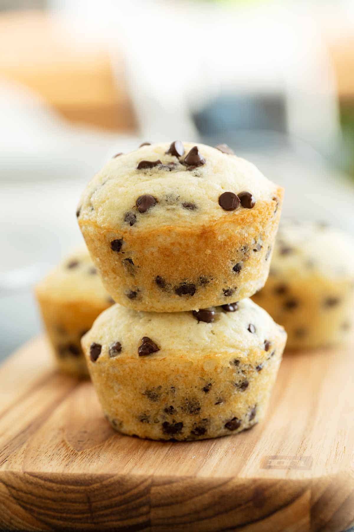 stacked chocolate chip muffins