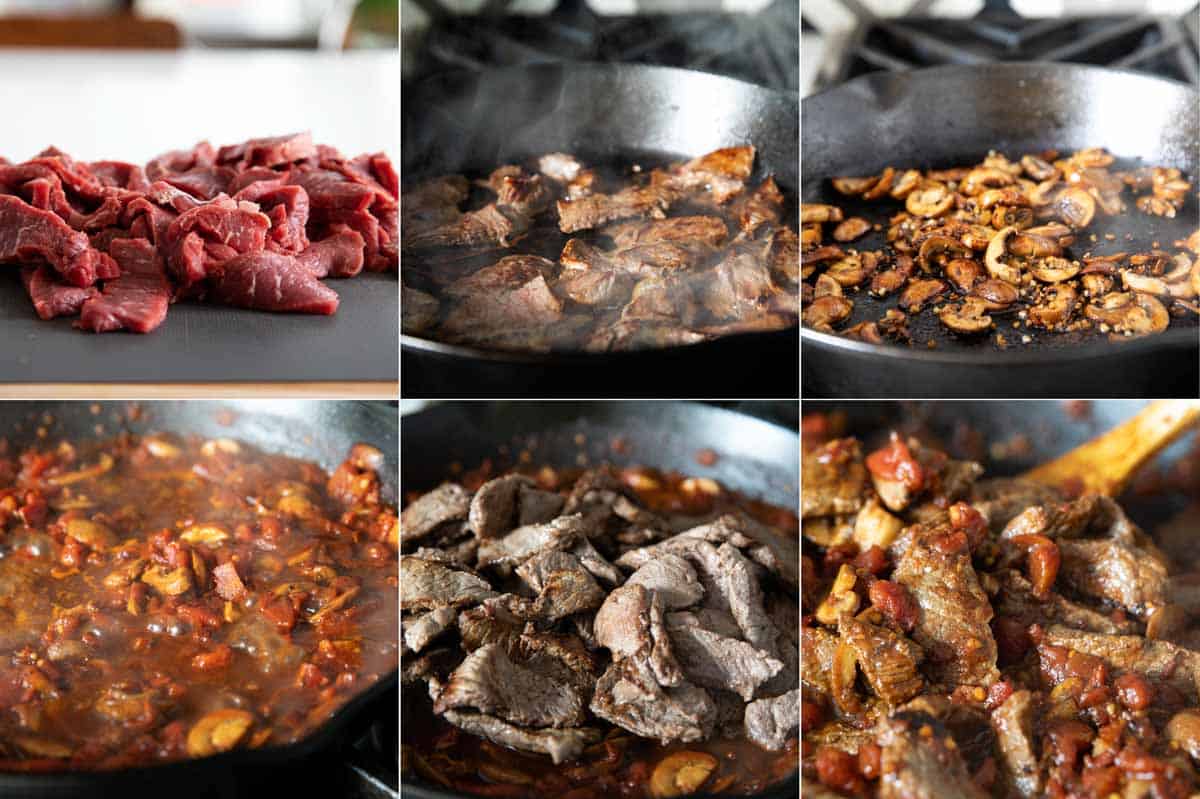 Steps to make ragu with steak and mushrooms