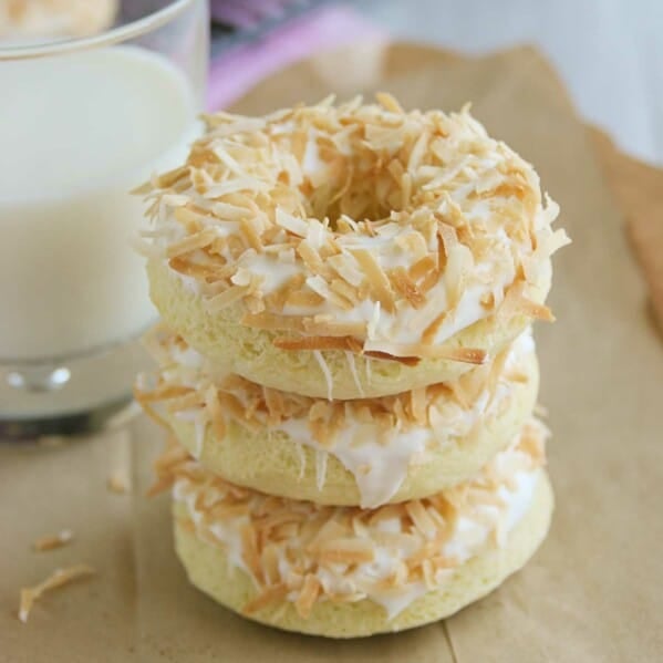 stack of Baked Coconut Donuts