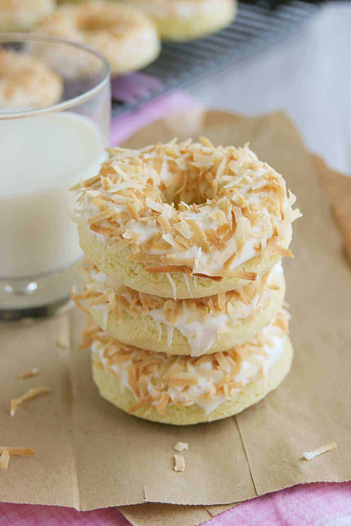 stack of Baked Coconut Donuts