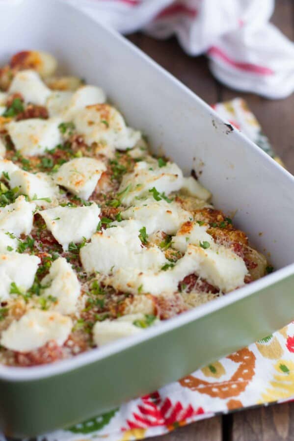 Gnocchi topped with ricotta and baked