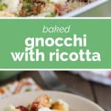 Baked Gnocchi with Ricotta collage with text bar in the middle