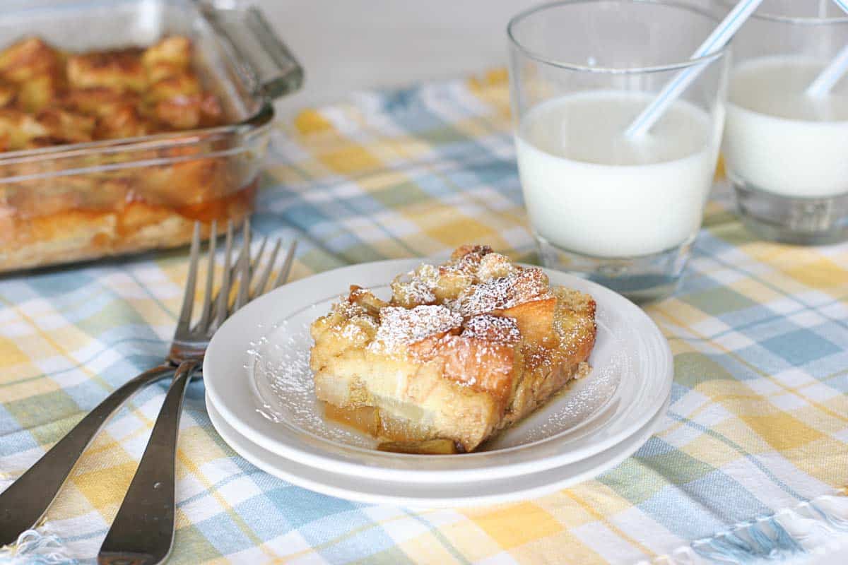 slice of Baked Pear Vanilla French Toast on a plate