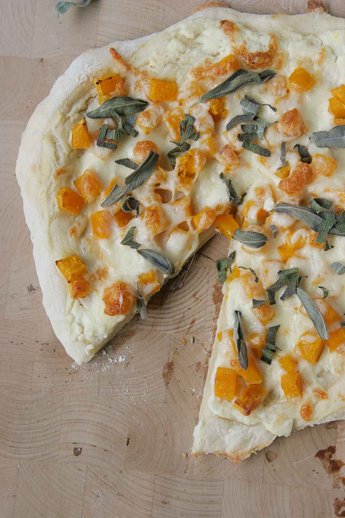 Whole Pizza Topped with Butternut Squash and Sage