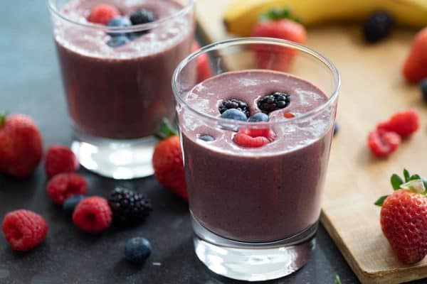 Chocolate Berry Smoothie topped with fresh berries