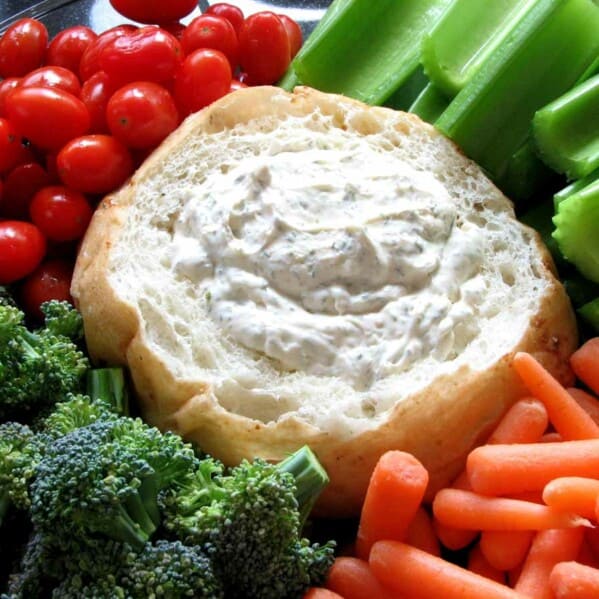 dill dip in a bread bowl