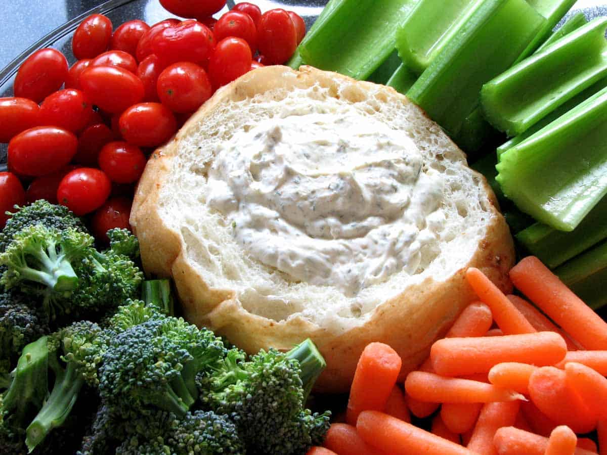 dill dip in a bread bowl
