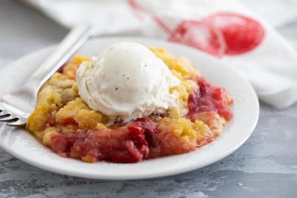 Serving of Cherry Dump Cake with Ice Cream