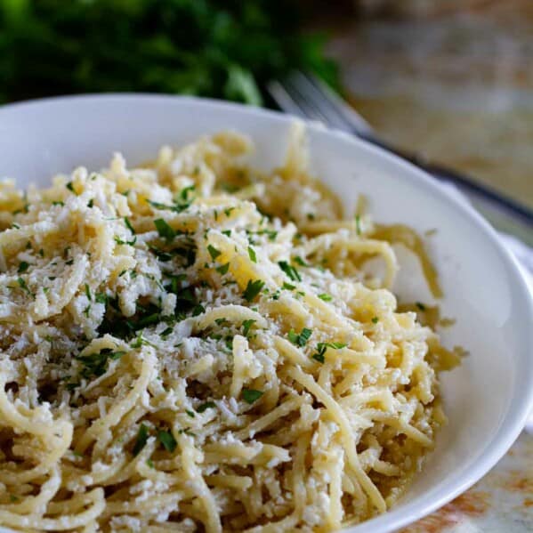 bowl of Mizithra Cheese Pasta