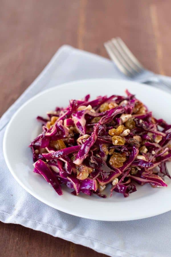 Red Cabbage Salad with golden raisins