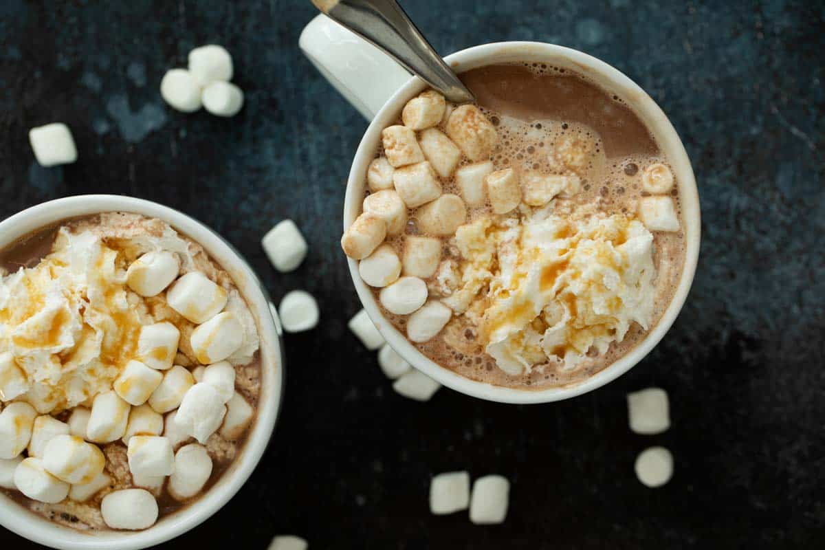 Mugs of Salted Caramel Hot Chocolate
