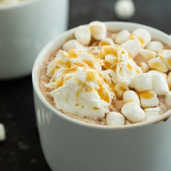 Hot Chocolate topped with Whipped Cream and Caramel