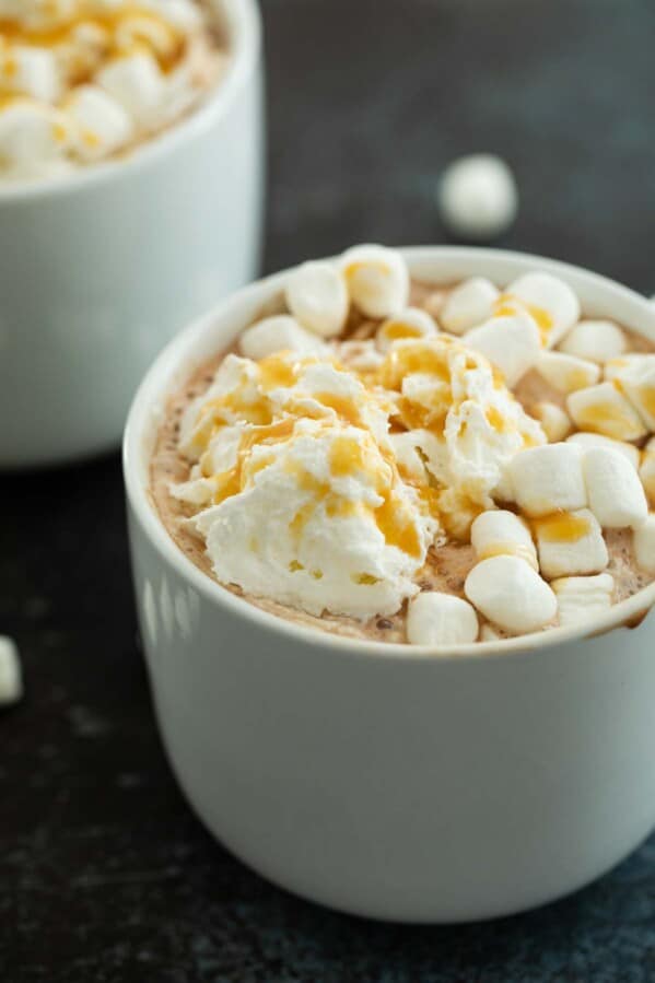 Hot Chocolate topped with Whipped Cream and Caramel