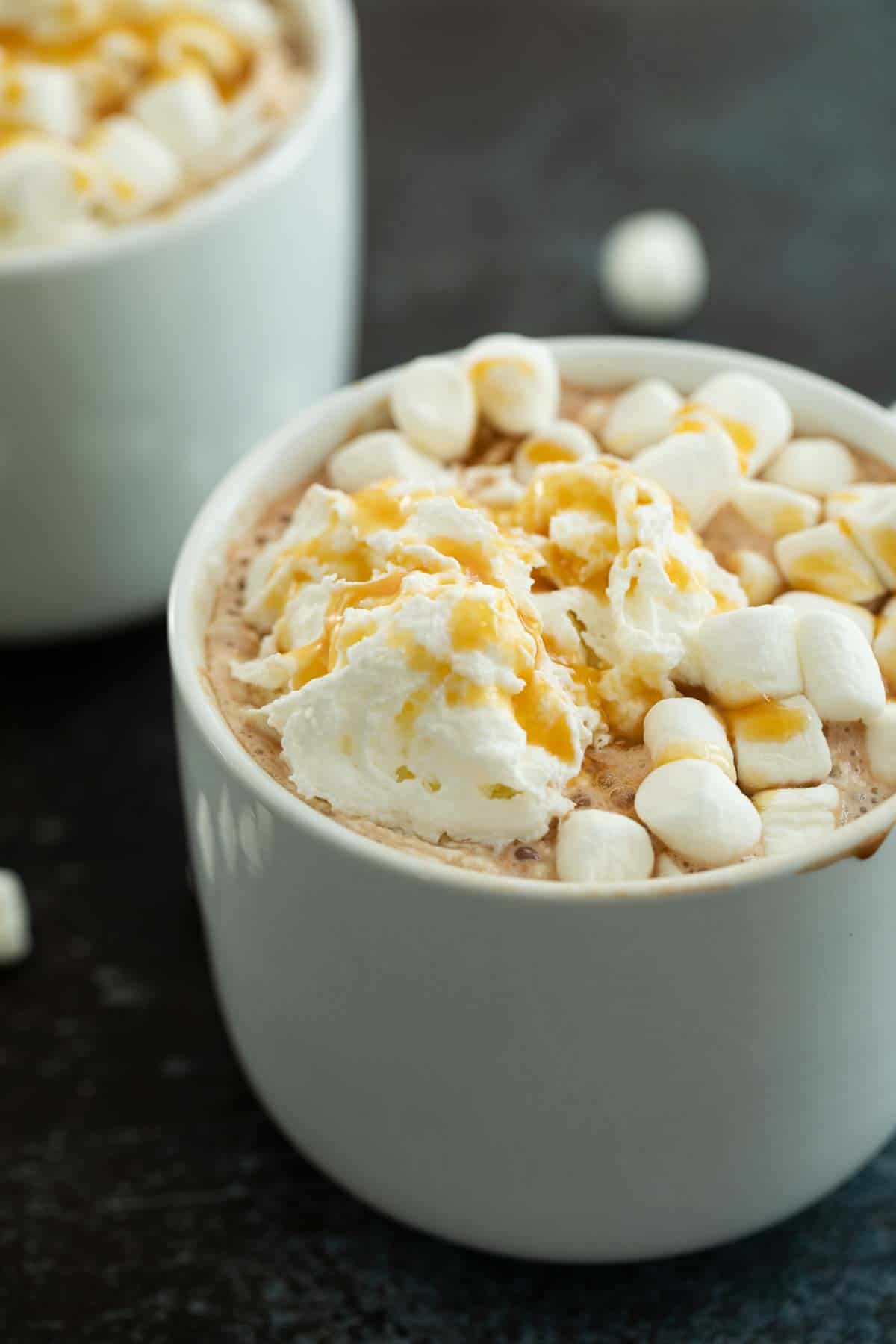 Hot Chocolate topped with Whipped Cream and Caramel